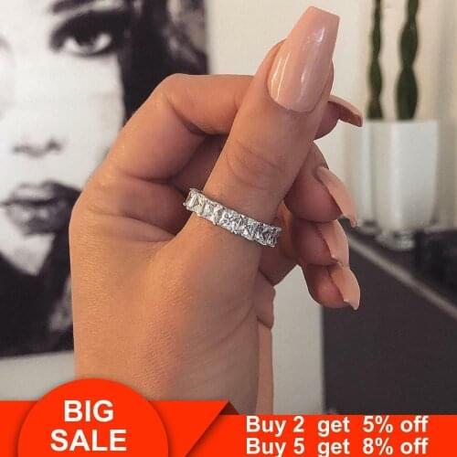 Female Promise ring 925 Sterling silver Princess cut 4mm AAAAA cz Engagement Wedding Band Rings for women men Fashion Jewelry