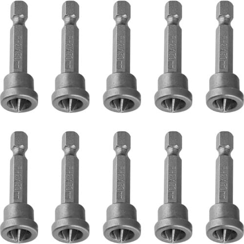10Pcs 50mm PH2 Hex Shank Magnetic Anti Slip Screwdriver Bits Set for Drywall Plasterboard Locating
