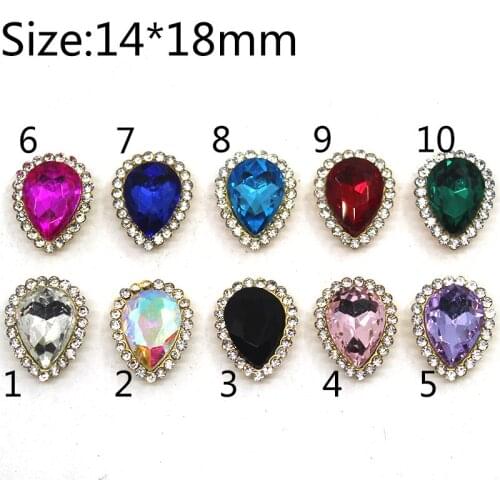 New 10Pcs/Lot 14*18mm Oval Glass Rhinestone Buttons Flatback Clothing Wedding Invitations Decorate Alloy Button Scrapbooking
