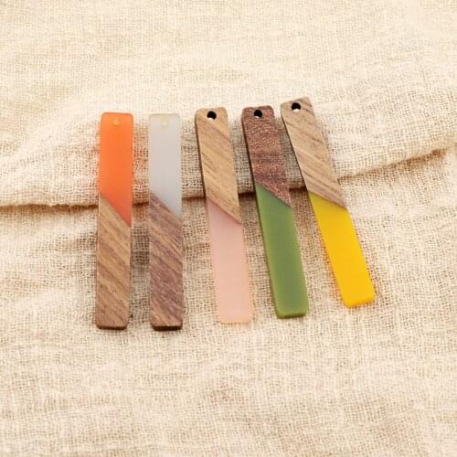2pcs Simple Rectangle Wood Resin Necklace Pendant Charms Connectors Findings Scrub Earrings Ear Drop Bracelet Diy Jewelry Make