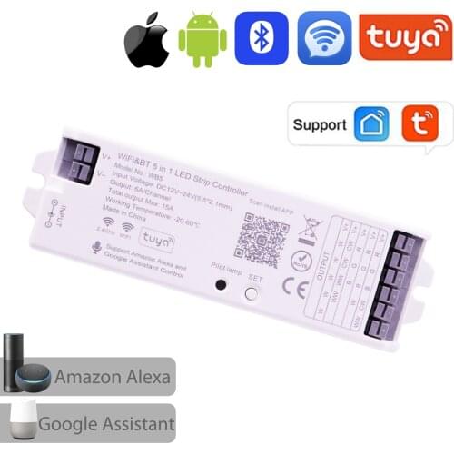 WB5 WIFI&Bluetooth 5IN1 LED Strip Controller Support Alexa and Google Assistance Voice Control LM091 4-Zone RGB+CCT Remote