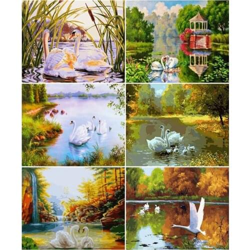 AZQSD DIY Coloring By Numbers Swan Home Living Room Art Craft 40x50cm Oil Painting By Numbers Canvas Animal Handpainted Gift
