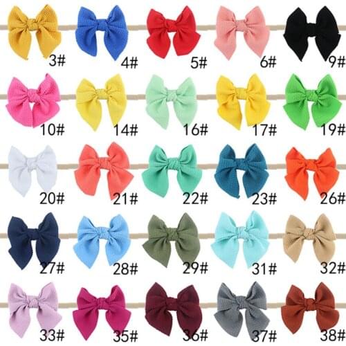 4"Small Solid Fabric Bows Skinny Nylon Headband Fabric Hair Bow Headbands 38 Colors 50Pcs/lot
