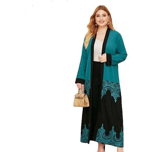 BianFeng Womens Muslim Fashion Abaya Lace Hollow Stitching Cardigan Plus Size Loose Fit Robe Dress