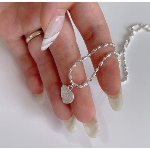 Glistening Real. 925 Sterling silver Olive Beads Chain clavicle necklace Irregular Heart Pendant Jewelry