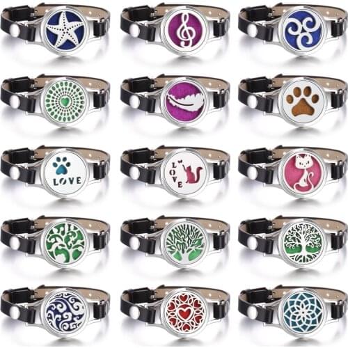 New Aromatherapy Jewelry Leather Bracelets Essential Oil Diffuser Open Floating Locket Bracelet Perfume Aroma Diffuser Bracelet
