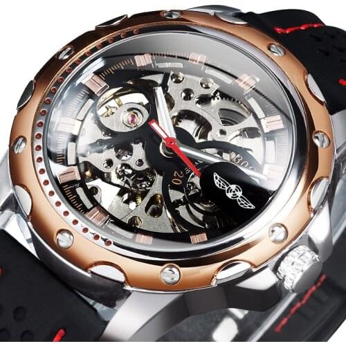 WINNER Watch Men Automatic Sport Watches Mens 2020 Luxury Brand Skeleton Military Wristwatch Rubber Strap Gift Relogio Masculino