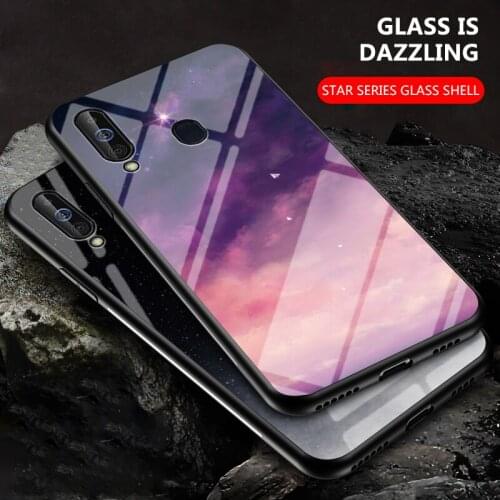 For Samsung Galaxy A01 A51 A50 A50s A40 A30 A30s A20 A10 Slim Cloud Star Pattern Painted Glass Phone Case Shockproof Back Cover