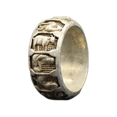 Chinese Antique Silver Ring twelve zodiac rings