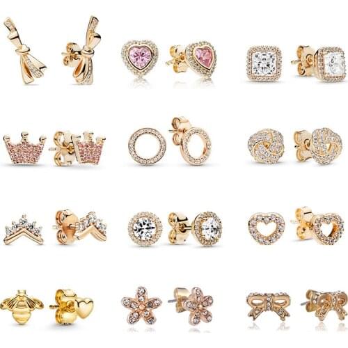 Elegant and Exquisite Flower Heart Bowknot Stud Earrings For Woman 2021 New Classic Jewelry Luxury Party Girls Unusual Earrings