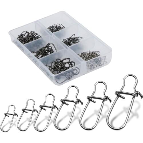120pcs/box 6 Size Snap Stainless Steel Hook Lock Pin Swivel Solid Ring Safety Snaps Fishing Hooks Connector Fishing Tackle Tool