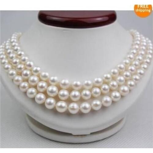 Hot sale 3 Rows 8mm white south sea shell pearl necklace 17-19"