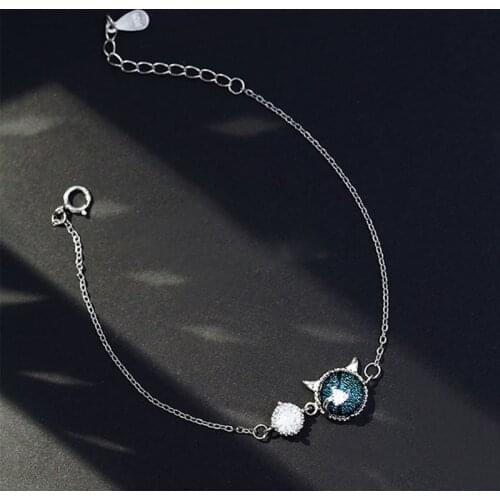 Gothic S925 Sterling Silver Little devil Bracelet for Women Adjustable Big Shine CZ Chain Luxury Silver Brasselet Accessories
