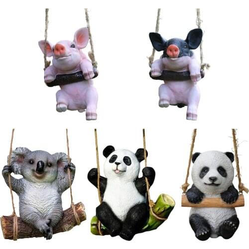 Lovely Garden Statue Resin Craft Swing Animal Figurines Patio Yard Fence Tree Decor Outdoor Kids Gifts