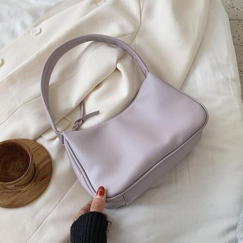 Small Solid Color PU Leather Shoulder Bags For Women 2020 Summer Simple Handbags and Purses Female Tote Bags