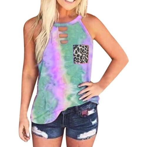 Fashion Vest Top Womens Tie-Dye Sleeveless Tank Top Casual Round Neck Summer Clothes Blouse Tee Shirts Lady 2021 майка женская