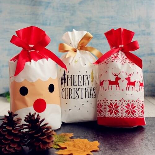 5/10pcs Christmas Gift Bags Drawstring Candy Bag Christmas Tree Santa Claus Packing Bags Happy New Year Decorations