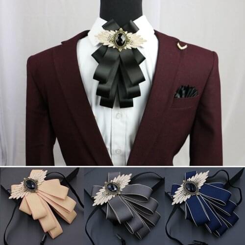 Mens Suit Bow Tie Collar Flower Dress Shirt Groom Groomsman Host Wedding Party Ceremony Multi-Layer Cravat Male Accessories
