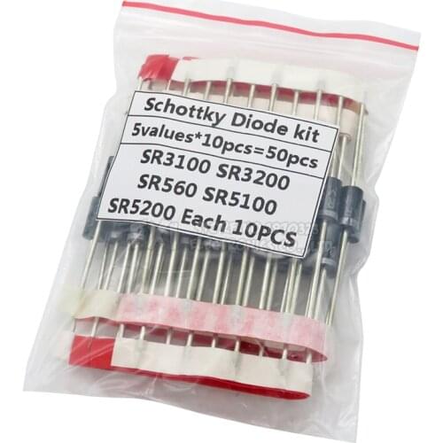 Kit 50PCS=5values*10PCS Schottky Diode Assorted Kit SR3100 SR3200 hjxrhgal SR5100 SR5200 SR560 each 10PCS