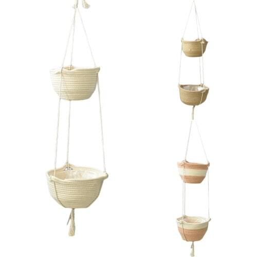 Natural Hand-woven 2 Tier Hanging Planter Basket Handmade Plant Hanger Decorative Hanging Planter Pot Holder for kindness