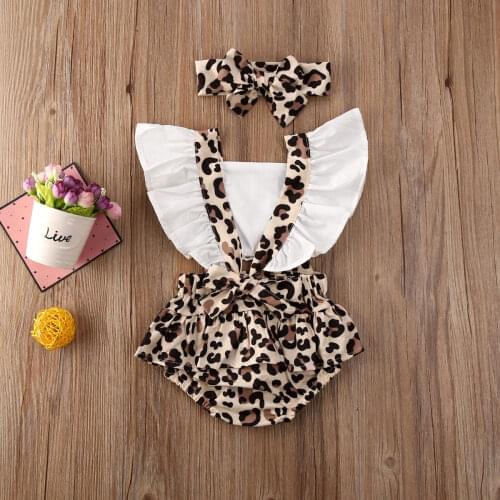 2020 new Baby Summer Clothing Newborn Infant Baby Girl Clothes Leopard Jumpsuit Bodysuit Headband 2Pcs Outfits ropa de bebe niña