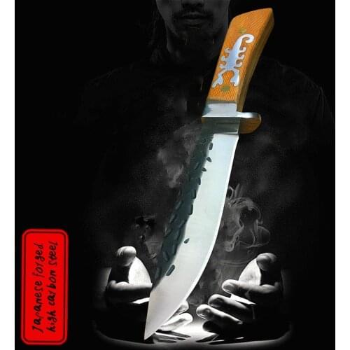 Hand forged outdoor hunting straight knife, bamboo handle scorpion tactical knife, sharp rescue knife, self-defense knife