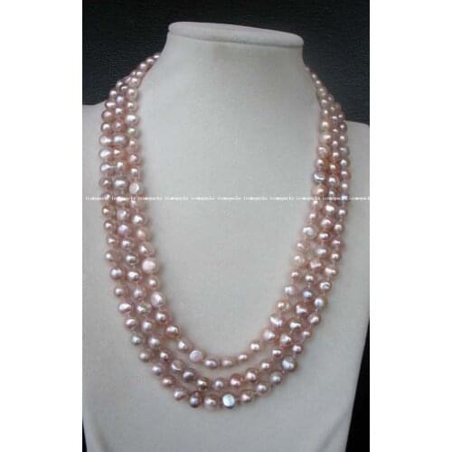 Wholesale 3rows 7-9mm freshwater pearl baroque purple necklace 20-22"