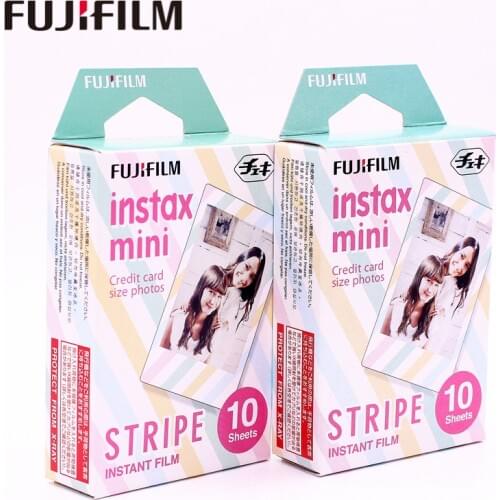 Original Fujifilm 20 sheets Instax Mini STRIPE Instant Film photo paper for Instax Mini 8 7s 25 50s 90 9 SP-1 SP-2 Camera