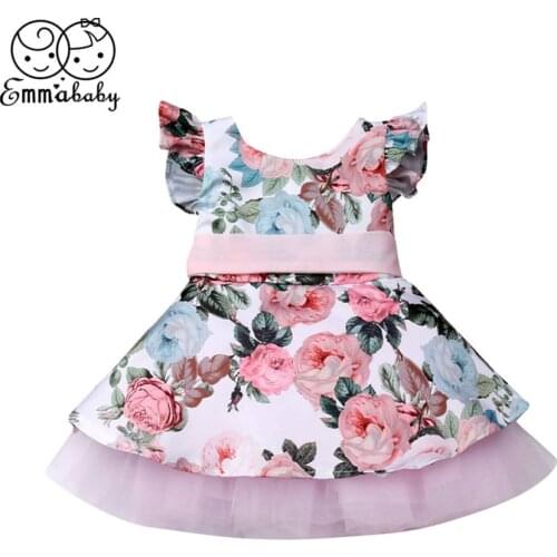 2019 Toddler Girls Floral Dress Summer Kids Clothes Christening Ball Gown Children Party Wedding Princess Tulle Tutu Dress 6M-4T