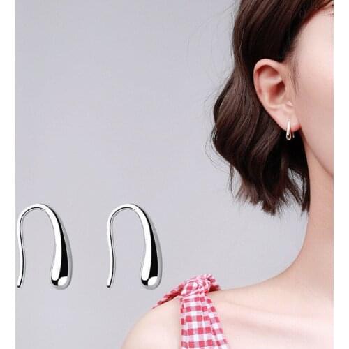 925 Silver Simple Women 1Pair Water Drop Pendant Earrings Hook Personality Golden Ear Jewelry Bijouterie Wholesale Freeshipping