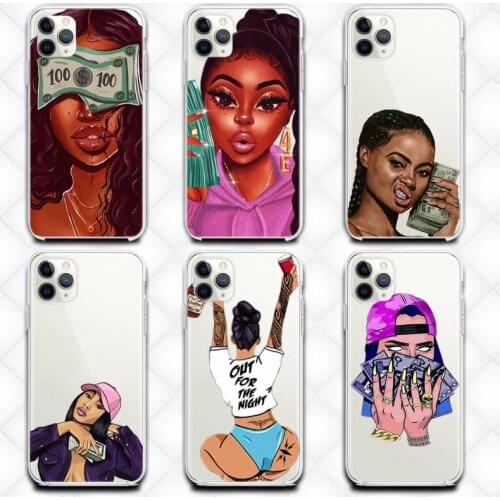 MAKE MONEY Not Friends Afro Black Girl Phone Case Transparent Case For Iphone 6 6s 7 8 Plus XR X XS XSmax 11 12 Pro Mini Max