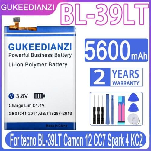 GUKEEDIANZI Replacement Battery 5600mAh For tecno BL-39LT Camon 12 CC7 Spark 4 KC2 Camon12 Spark4