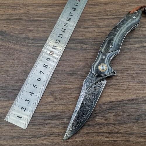 VG10 Damascus Steel Tactical Quick Opening Folding Pocket Knife Stablized Wood Handle Outdoor Camping Survival EDC Utility Tool