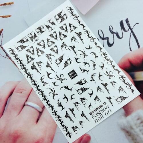 DIY Japanese Style Thin Light Traceless Nail Stickers Back Glue Adhesive Embossment Black& white Lace Dry Nail Decals Women Girl