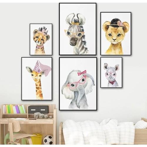 Lovely Animal Picture Modern Home Decor Nordic Canvas Painting Wall Art Cartoon Posters and Prints for Dormitory Kids Room Decor