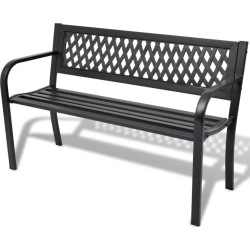 VidaXL Garden Weatherproof Bench 118 Cm Black Steel For Patio Outdoor Space High-Quality Durable Steel And PVC Back Two People