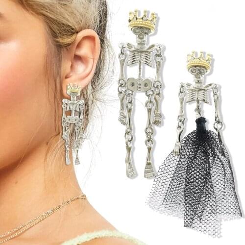 Crown Tiara Skull Skeleton Bone Mismatch Ear Studs Earrings King Queen Mexican Boho Statement Women Gift Punk Rock Celebrity