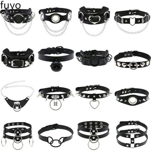 Lock Heart Sexy Goth Black PU Leather Choker Necklace Women Chain Necklace Punk Pendant Jewelry Collier Party Accessories Gift