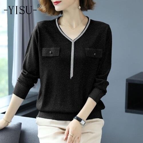YISU Woman Pullover O-Neck Solid color Coat Long sleeve Pocket Sweater Spring TopS Loose Thin Femalet Knitted Hedging