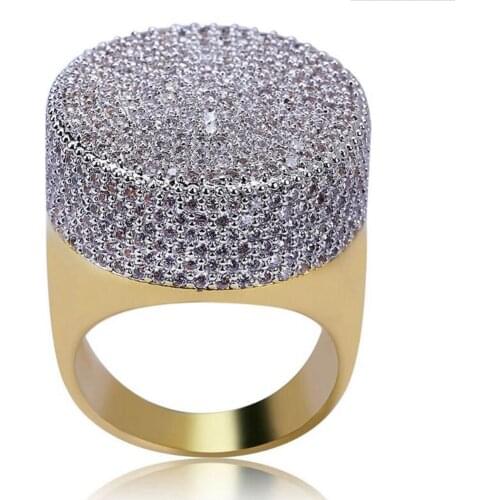 Gold Color All Iced Out Big Stone Micro Pave Cubic Zircon Ring 7 8 9 10 11 Round Shape Ring Hip Hop Jewelry For Male Top Quality