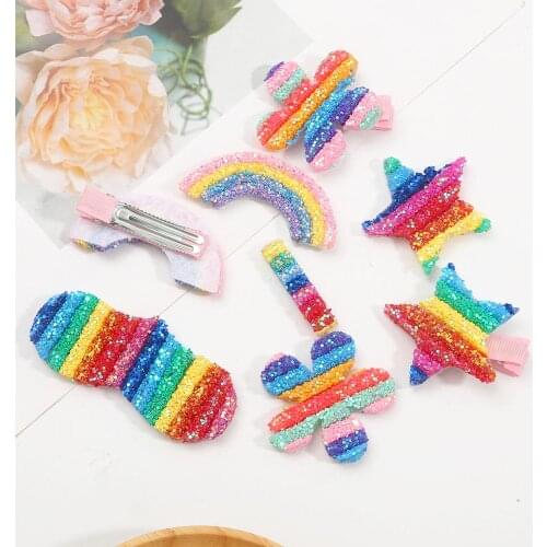 1pc Cute Shinying Rainbow Sequins Applique DIY Clothes Crafts Decor Headband Hairpins Accessories Patches For Girls Kids Decor