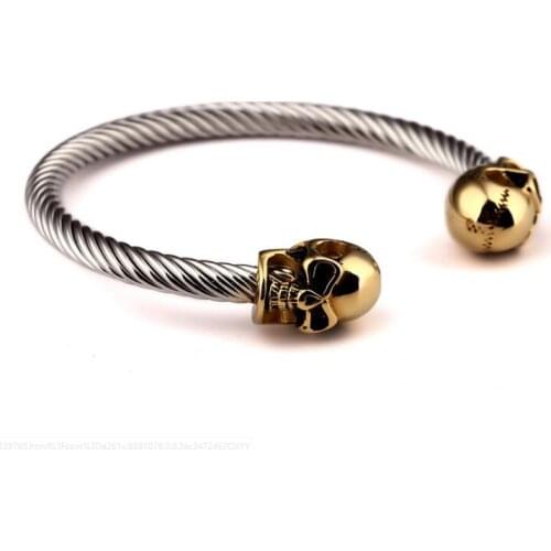 10pcs/lot Titanium Steel Bracelet Men Antique Skull Bracelet Punk Rock Style Men Gothic Jewelry Open Bracelet&Bangle Wholesale