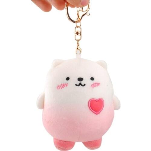 12cm Mini Animal Printed Cartoon Heart Love Polar Bear Plush Soft Toy Bag Keychain Lovely Girls Handbag Pendant Stuffed Doll