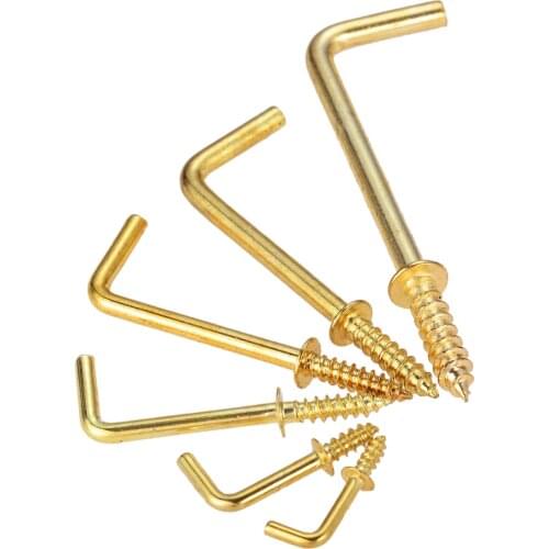 20pcs/10pcs L shape Dresser Cup Hooks Right Angle Screws 7 Style Hanger Gold Yellow Alloy Frame Sheep Eyes Iron Hanging 7mm-70mm