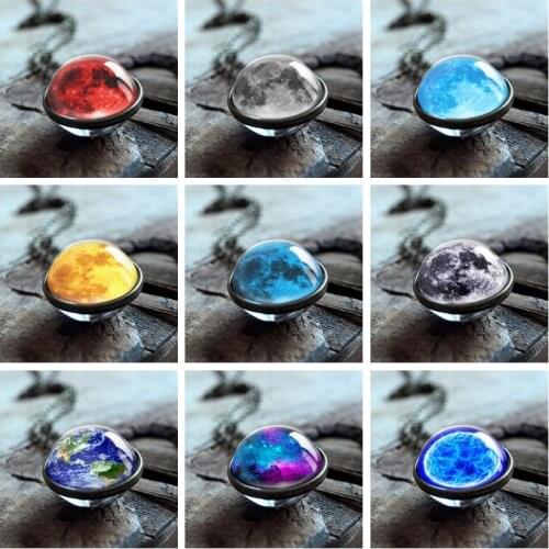 2019 New Fashion Double Sided Galaxy Star Cabochon Glass Pendant Necklaces Jewelry Women Statement Necklaces Jewelry