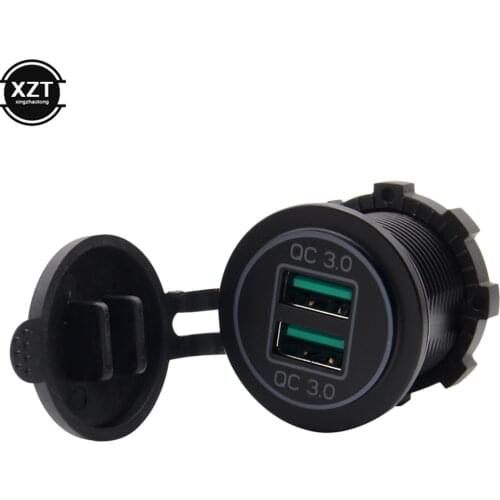 36W Quick Charge 3.0 Dual USB Car Charger Socket Waterproof 12V USB Outlet with LED for 12V/24V Marine Boat Truck Motorcycle