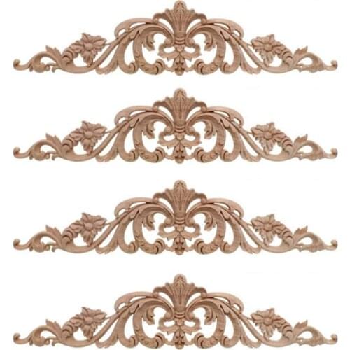 4Pcs Wood Carving Decal Wood Carved Furniture Appliques Corner Onlay Applique Furniture Home Door Decor DIY