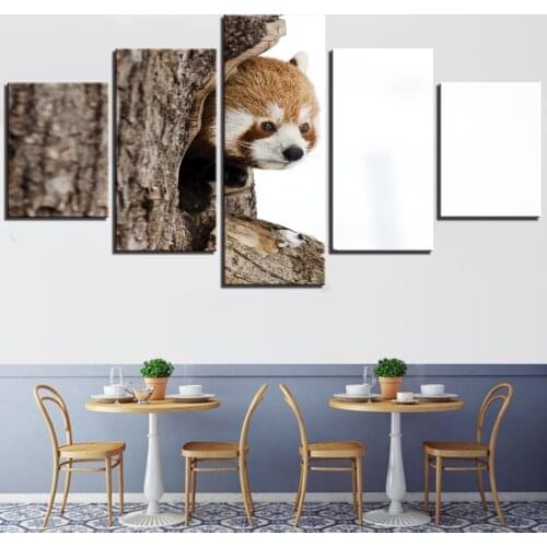 5 Pieces Lesser Panda Canvas Painting Animal Posters Brown Bear Pictures Wallpapers For Home Decor Modern Forest Artwork
