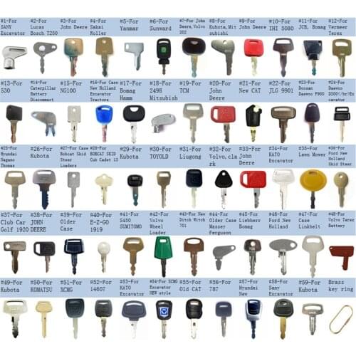 59 key Construction Heavy Equipment Key for Yanmar Takeuchi Sunward SANY,Lucas,For Bosch,Ford,Massey Ferguson,JCB,For JOHN DEERE