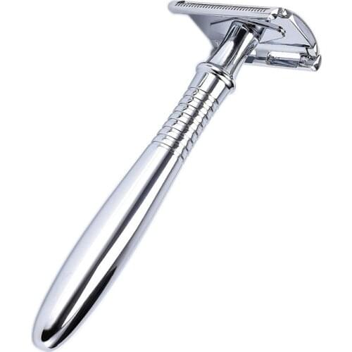 Double Edge Safety Razor Shaver 100% Metal Long Handle Razors Manual Shaving Razor Kit 1 Razor 5 Blades